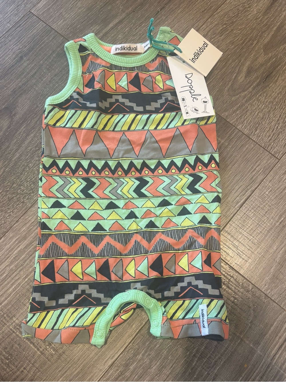 indikidual Printed Baby Romper — Coral, Lime & Gray